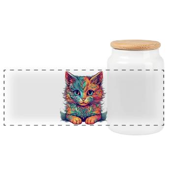 Abstrakte Katze - Panorama Keksdose mit Holzdeckel - Weiß - Vorne