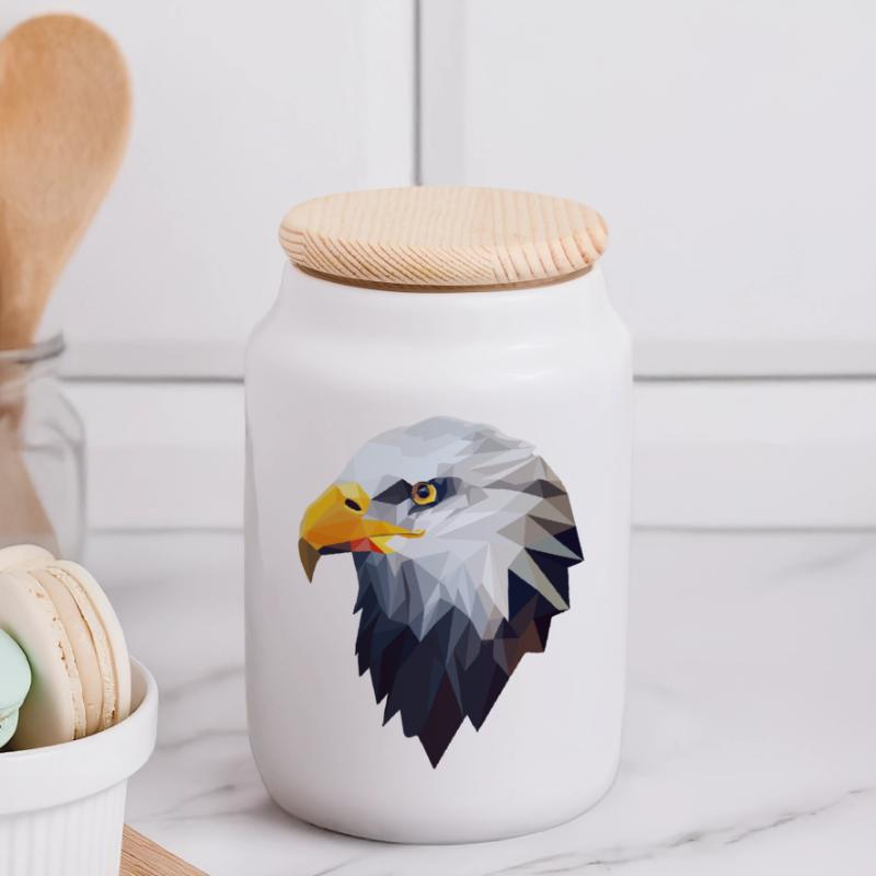 Stylized, geometric eagle Panoramic Cookie Jar with Wooden Lid