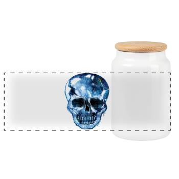 Skull with bluish shimmering reptile skin - Panoramic Cookie Jar with Wooden Lid - white - Front