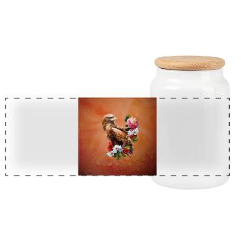 Wonderful eagle with flowers. - Panoramic Cookie Jar with Wooden Lid - white - Front