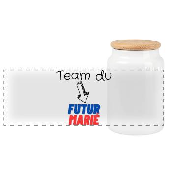 EVG Team Futur Marié. Enterrement vie célibataire - Boîte à biscuits avec couvercle en bois - blanc - Devant