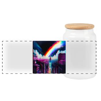 Regenbogen City Art Futuristisch - Panorama Keksdose mit Holzdeckel - Weiß - Vorne