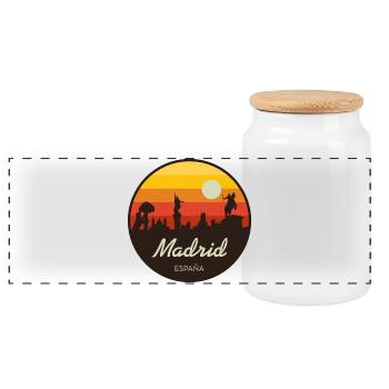 Madrid Sonnenuntergang Skyline Retro - Panorama Keksdose mit Holzdeckel - Weiß - Vorne