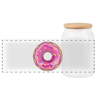 Donut - Panorama Keksdose mit Holzdeckel - Weiß - Vorne