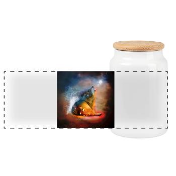 La majesté des loups avec le feu et l’eau - Boîte à biscuits avec couvercle en bois - blanc - Devant