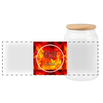 aries - Panoramic Cookie Jar with Wooden Lid - white - Front