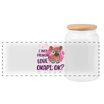 Ich liebe Okapi - Panorama Keksdose mit Holzdeckel - Weiß - Vorne