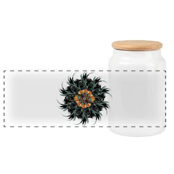Ornement de mandala fait de plumes de coq dessinées - Boîte à biscuits avec couvercle en bois - blanc - Devant