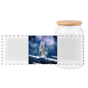 The majesty of wolves with fire and water - Panoramic Cookie Jar with Wooden Lid - white - Front