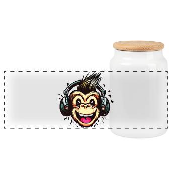 Drôle de singe avec des écouteurs - Boîte à biscuits avec couvercle en bois - blanc - Devant