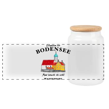 Wasserburg am Bodensee, Entspannen in Bayern - Panorama Keksdose mit Holzdeckel - Weiß - Vorne