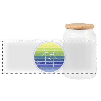 Wind Energy Sustainability - Panoramic Cookie Jar with Wooden Lid - white - Front