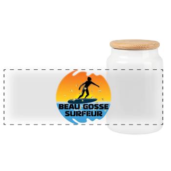 beau gosse surfeur soleil dégradé océan - Boîte à biscuits avec couvercle en bois - blanc - Devant