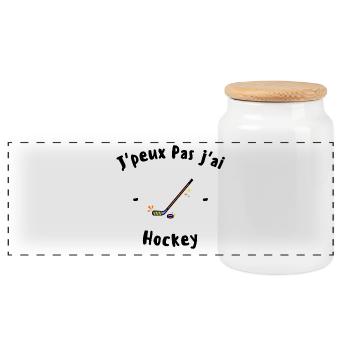J Peux pas j ai Hockey - Boîte à biscuits avec couvercle en bois - blanc - Devant
