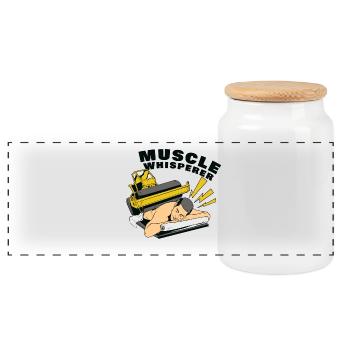 Muscle Whisperer - Panoramic Cookie Jar with Wooden Lid - white - Front
