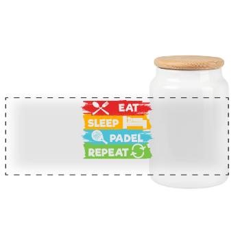 Padel Team Player Padel Racket Sport Statement - Panoramic Cookie Jar with Wooden Lid - white - Front