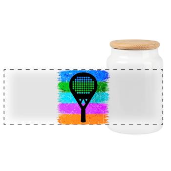 Padel Sport Racket Leisure Padel Game Fans - Panoramic Cookie Jar with Wooden Lid - white - Front