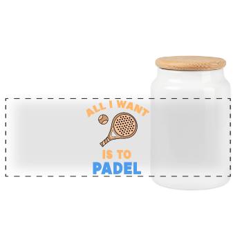 Padel Statement Padel Game Players Rackets Balls - Panoramic Cookie Jar with Wooden Lid - white - Front