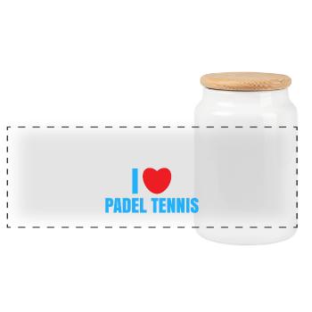 I Love Padel Padel Team Tennis Statement Heart - Panoramic Cookie Jar with Wooden Lid - white - Front