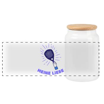 Sportart Padel-Tennis Spieler Statement Schläger - Panorama Keksdose mit Holzdeckel - Weiß - Vorne