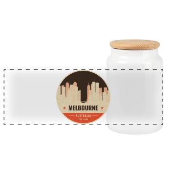 Melbourne Skyline Vintage Abzeichen - Panorama Keksdose mit Holzdeckel - Weiß - Vorne