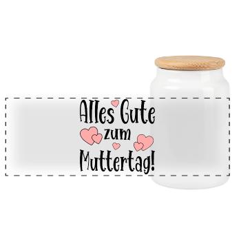 Alles Gute zum Muttertag Muttertagssprüche MAMA - Panorama Keksdose mit Holzdeckel - Weiß - Vorne