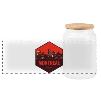 Montreal Skyline Rot - Panorama Keksdose mit Holzdeckel - Weiß - Vorne