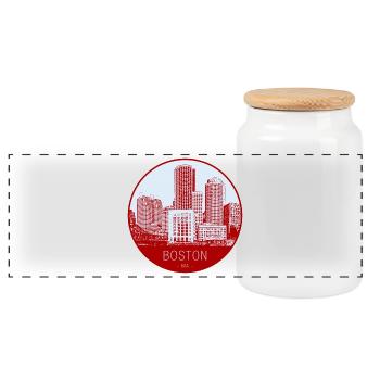 Boston Skyline Circle - Panoramic Cookie Jar with Wooden Lid - white - Front