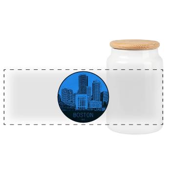 Boston Skyline Blau Kreis - Panorama Keksdose mit Holzdeckel - Weiß - Vorne