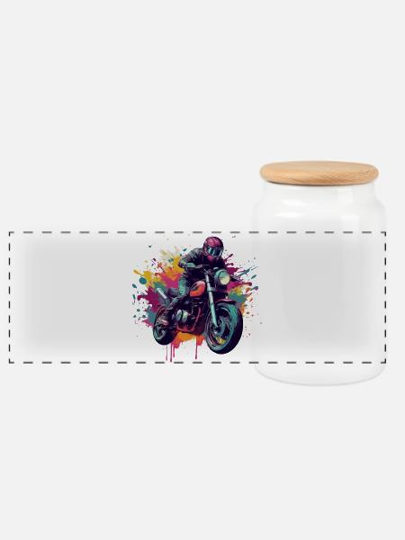 Motorrad mit Farbfleck. - Panorama Keksdose mit Holzdeckel - Weiß