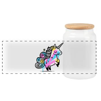 Illustration de licorne éclaboussure colorée - Boîte à biscuits avec couvercle en bois - blanc - Devant
