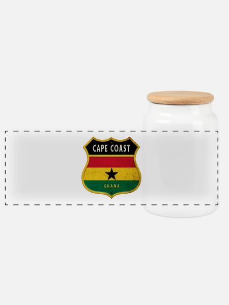 Cape Coast Ghana Wappen Flaggen Design - Panorama Keksdose mit Holzdeckel - Weiß