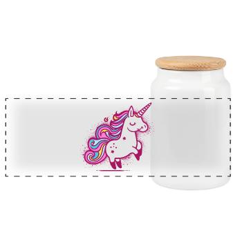 Whimsical Rainbow Unicorn Illustration - Panoramic Cookie Jar with Wooden Lid - white - Front