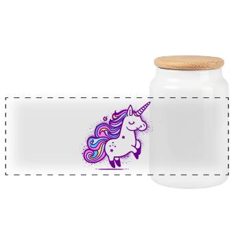 Whimsical Rainbow Unicorn Design - Panoramic Cookie Jar with Wooden Lid - white - Front