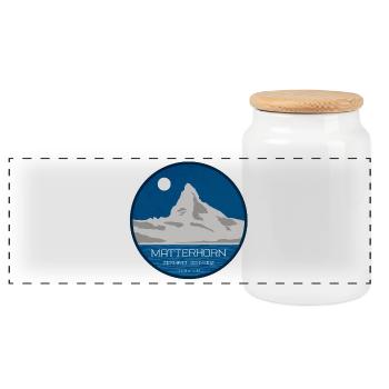 Matterhorn Zermatt graphic with altitude - Panoramic Cookie Jar with Wooden Lid - white - Front
