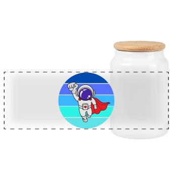 space, galaxy, astronaut - Panoramic Cookie Jar with Wooden Lid - white - Front