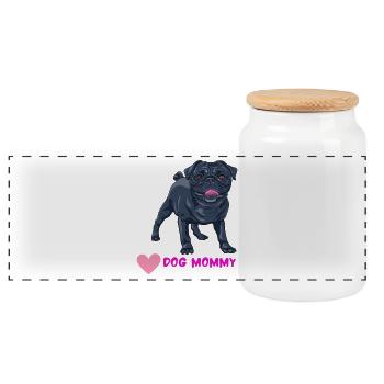 Maman de chien – Motif mignon de carlin - Boîte à biscuits avec couvercle en bois - blanc - Devant