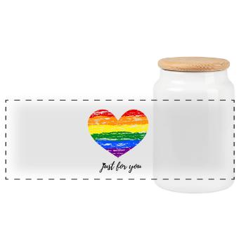 Cœur arc-en-ciel dans le style Vintage Pride Description courte - Boîte à biscuits avec couvercle en bois - blanc - Devant