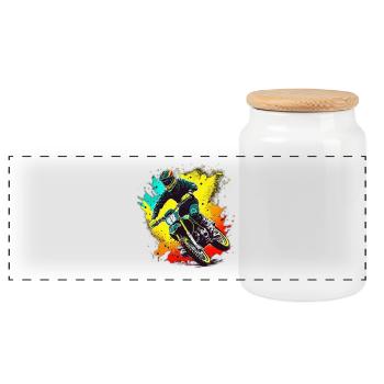 Motocross Farbexplosion - Panorama Keksdose mit Holzdeckel - Weiß - Vorne