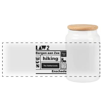 LAW 2 l Bergen aan Zee l Enschede l black - Panoramic Cookie Jar with Wooden Lid - white - Front