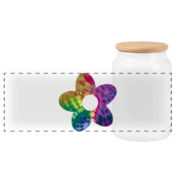 Batik Flower - Panoramic Cookie Jar with Wooden Lid - white - Front
