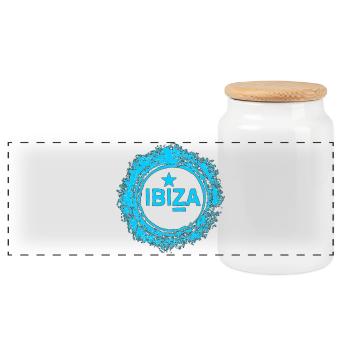 Ibiza water design with star - Panoramic Cookie Jar with Wooden Lid - white - Front