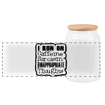 Ich ernähre mich von Koffein und Sarkasmus. Humor - Panorama Keksdose mit Holzdeckel - Weiß - Vorne