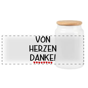 Von Herzen Danke - Dankeschön Geschenke SPRÜCHE - Panorama Keksdose mit Holzdeckel - Weiß - Vorne