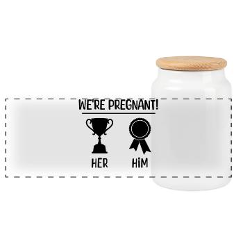 Déclaration des parents Grossesse Famille Bonheur Bébé - Boîte à biscuits avec couvercle en bois - blanc - Devant