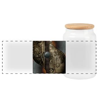 The beauty of Steampunk design - Panoramic Cookie Jar with Wooden Lid - white - Front