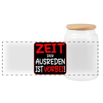 EIGENVERANTWORTUNG AUSREDEN - Panorama Keksdose mit Holzdeckel - Weiß - Vorne