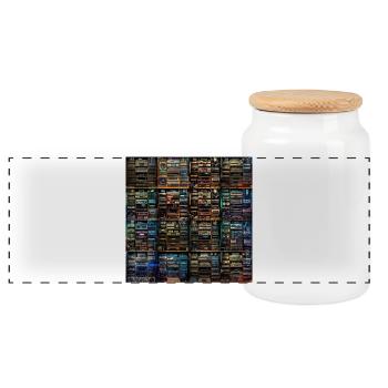 Vintage Audio Stack Collage - Panoramic Cookie Jar with Wooden Lid - white - Front