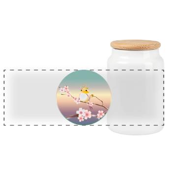 Canaries avec couronne sur branche de cerisier en fleur - Boîte à biscuits avec couvercle en bois - blanc - Devant