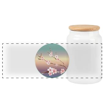 delicate cherry blossoms on a branch in spring - Panoramic Cookie Jar with Wooden Lid - white - Front